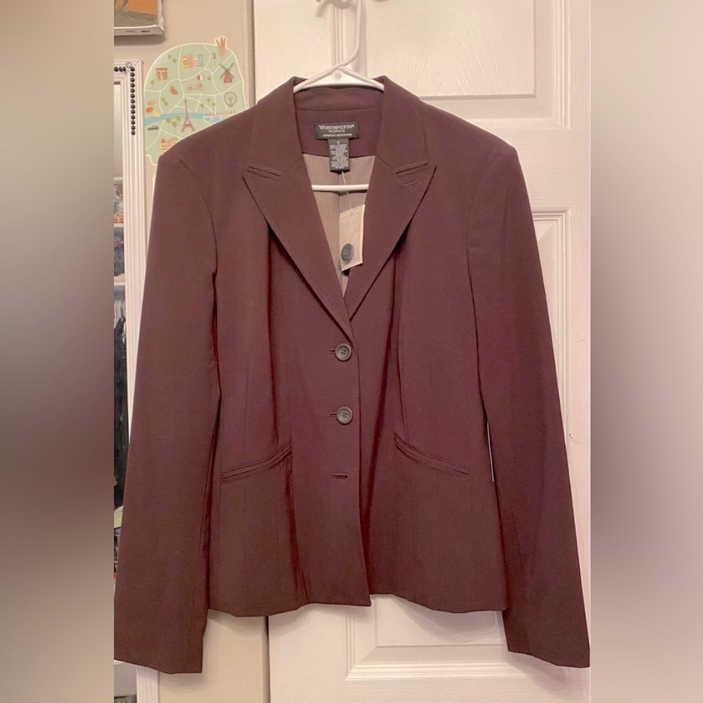 Worthington Works Stretch Separates Women’s Deep Chocolate blazer Size 12 NEW